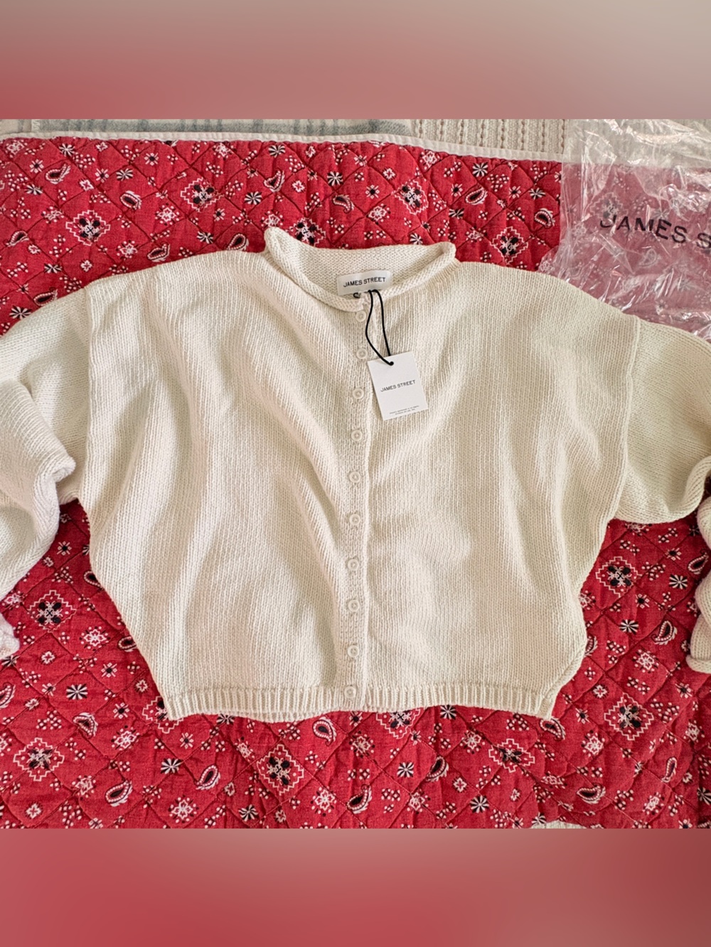 James Street Co. Peri Shrunken Cardigan in Milk NWT Size M